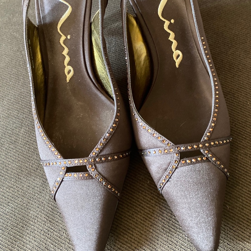 Satin Bedazzled Pumps (by Nina Shoes)